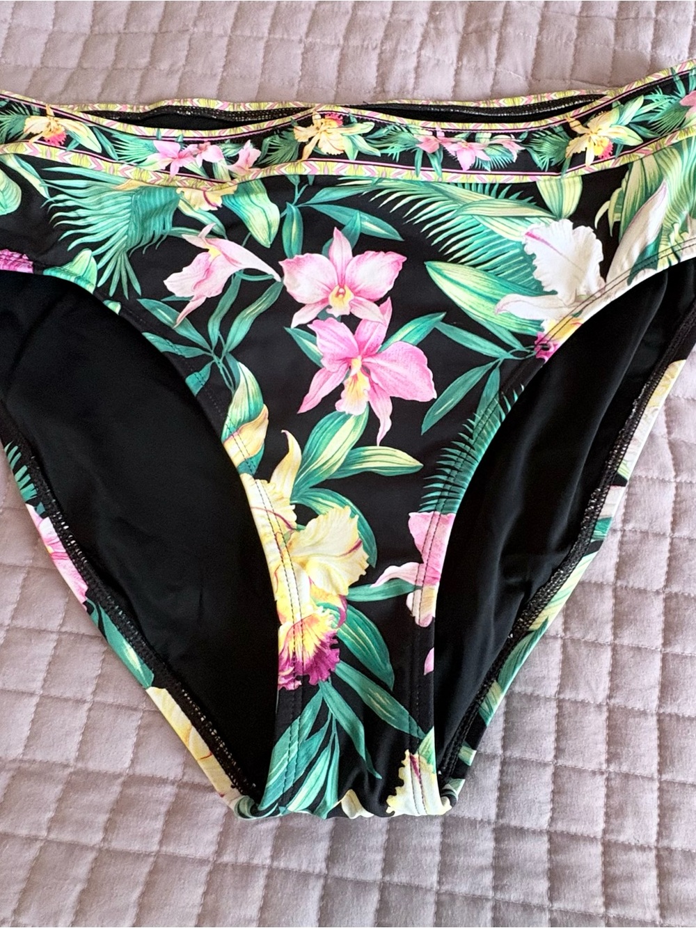 Tommy Bahama Black Bikini Bottoms with Pink & Green Tropical Trim